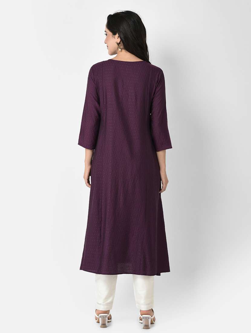 women purple round neck a-line kurta - 20621692 -  Standard Image - 3