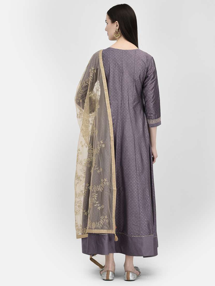 grey three quarter sleeve a-line kurta - 20621700 -  Standard Image - 3