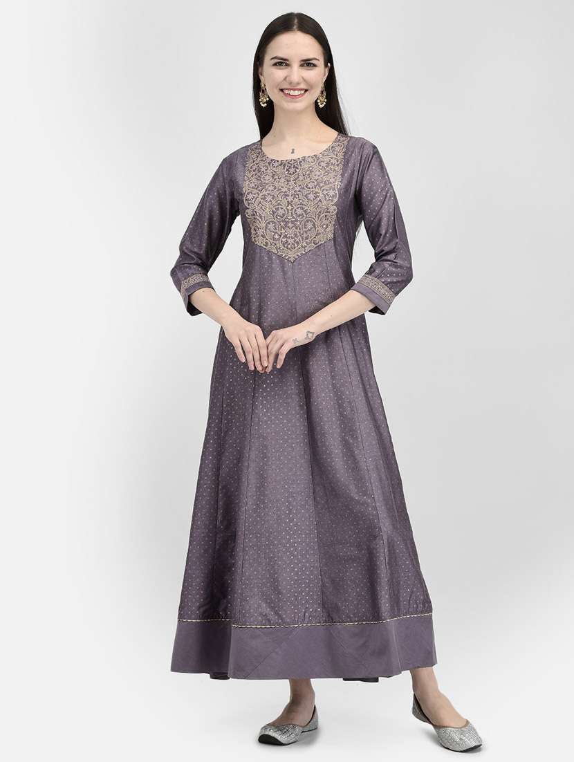grey three quarter sleeve a-line kurta - 20621700 -  Standard Image - 5