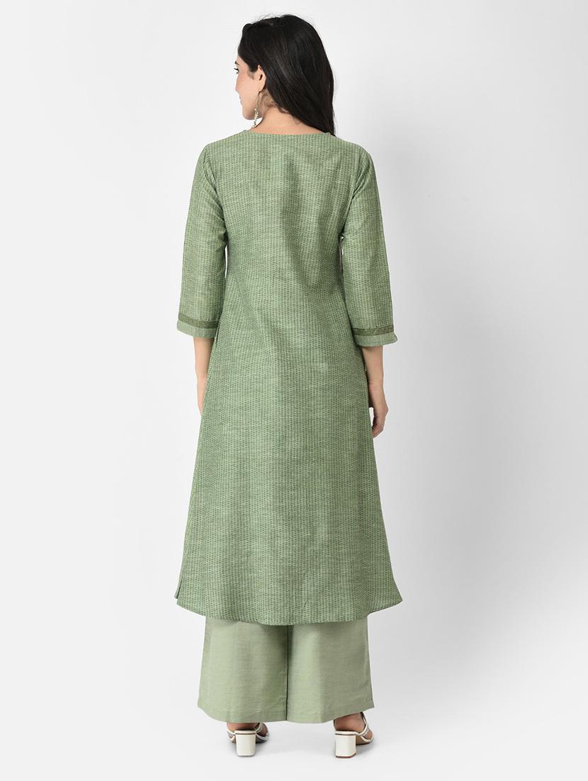 women green round neck a-line kurta - 20621701 - Standard Image - 3