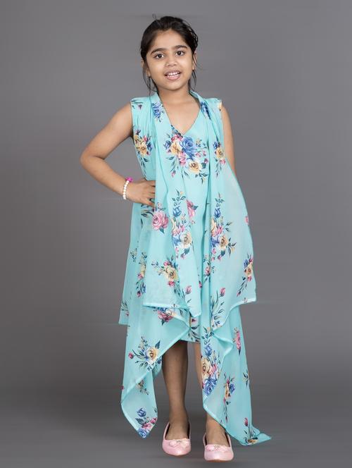 girls v-neck floral printed layered frock - 20622141 -  Standard Image - 0