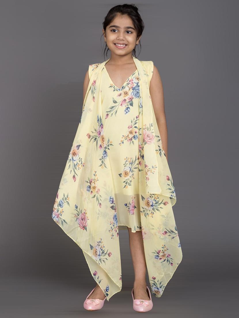 girls v-neck floral printed layered frock - 20622146 -  Zoom Image - 0