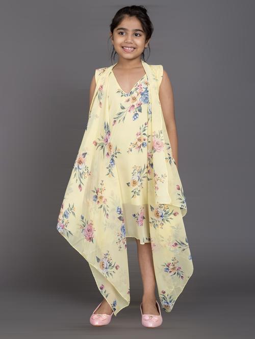 girls v-neck floral printed layered frock - 20622147 - Standard Image - 0