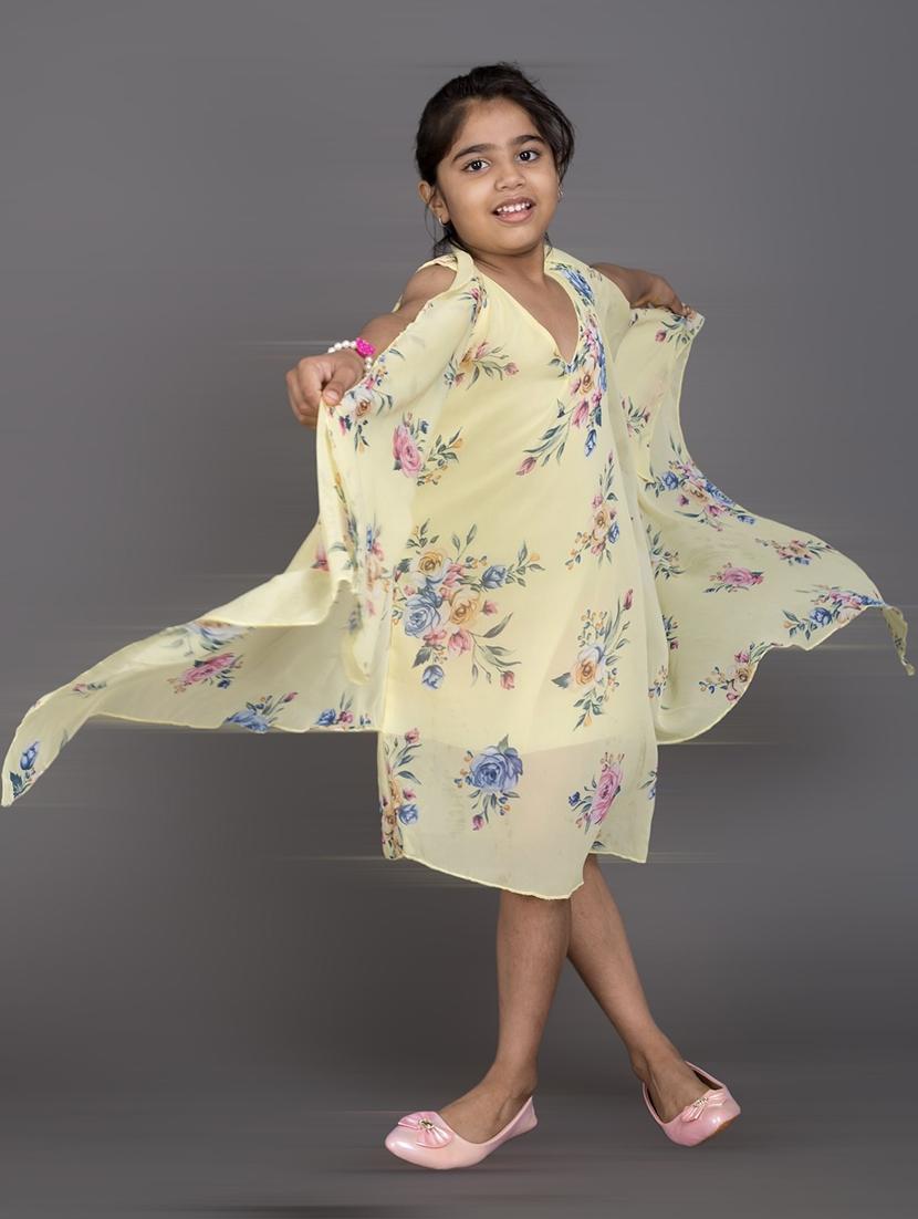 girls v-neck floral printed layered frock - 20622147 - Standard Image - 3