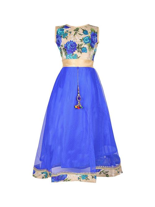 kids blue floral print detailed gown - 20622276 - Standard Image - 0
