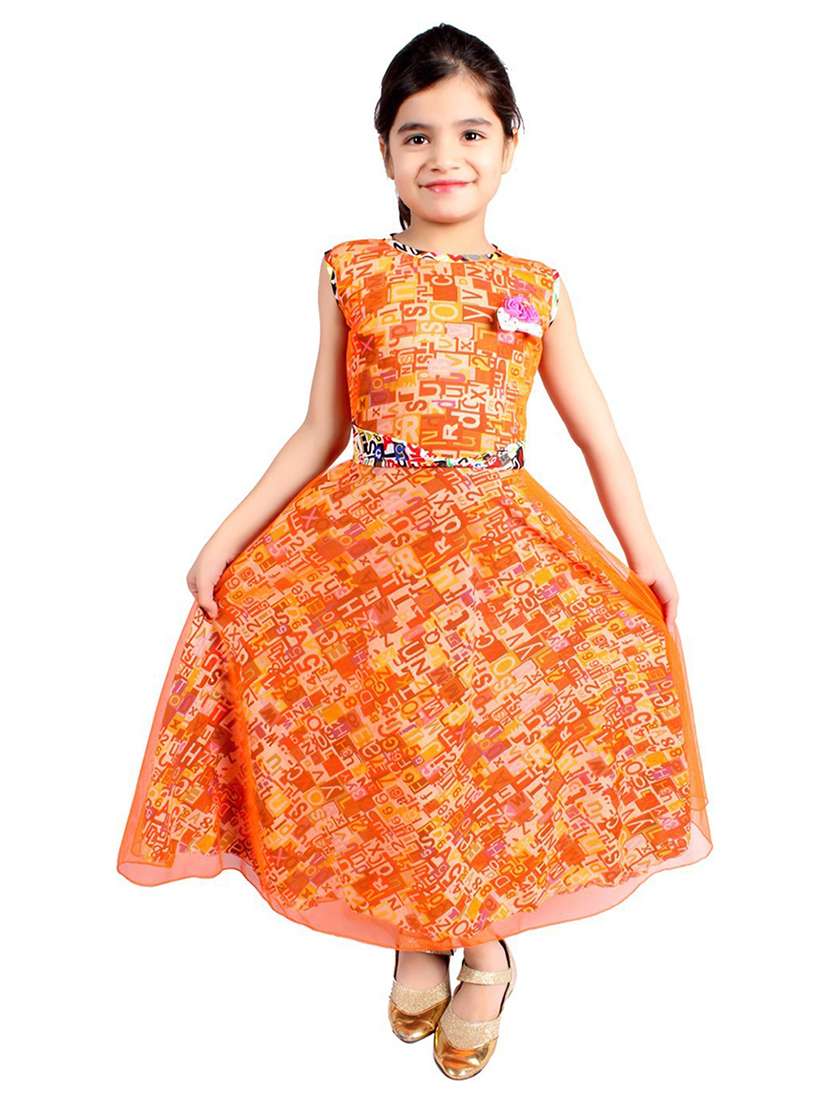 girls round neck sleeveless long gown