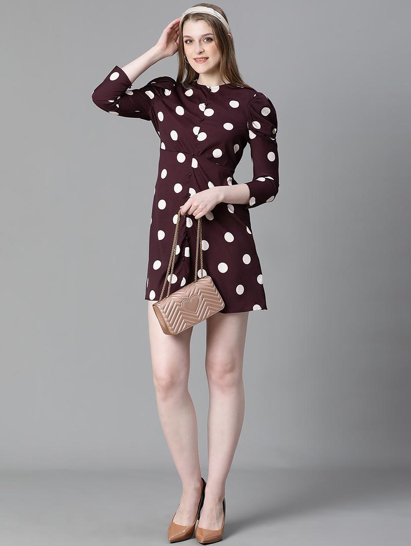 women brown polka dots printed button detailed dress - 20622636 - Standard Image - 3