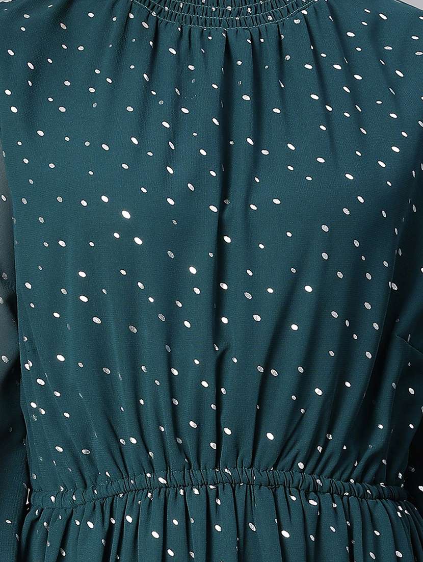 green polka dots printed a-line midi dress - 20622651 -  Standard Image - 3
