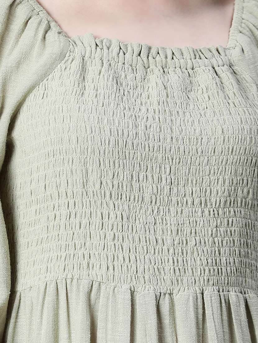 green smocked detailed a-line midi dress - 20622656 - Standard Image - 3