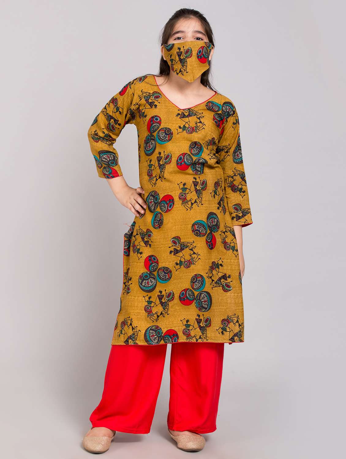 girls floral printed kurta palazzo set - 20622744 -  Standard Image - 3