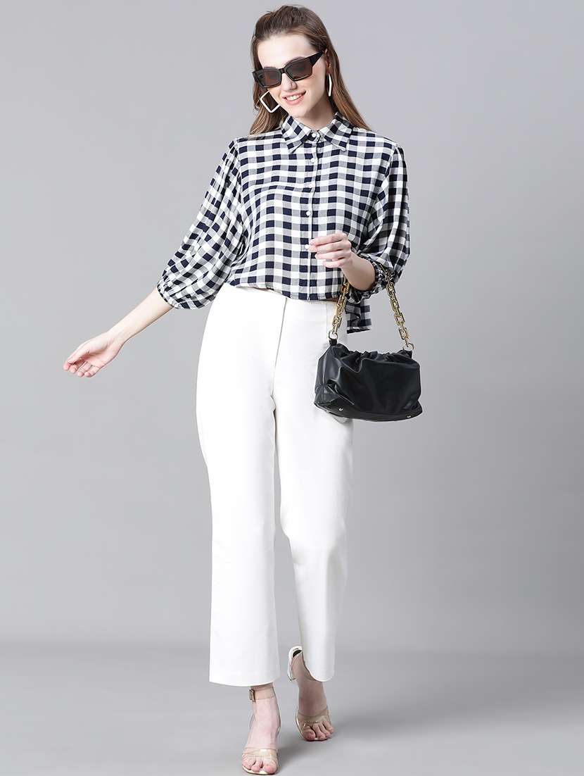 women checkered puff sleeves shirt - 20623332 -  Standard Image - 3