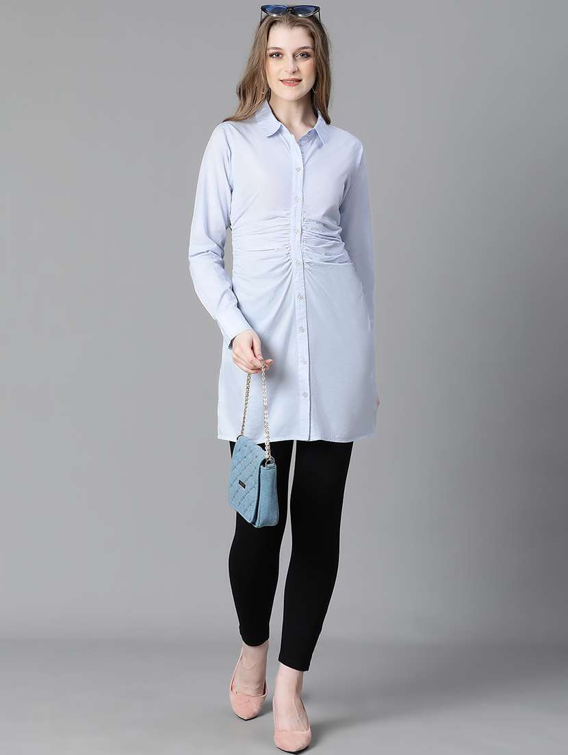 women solid long sleeves collared shirt - 20623334 -  Standard Image - 3