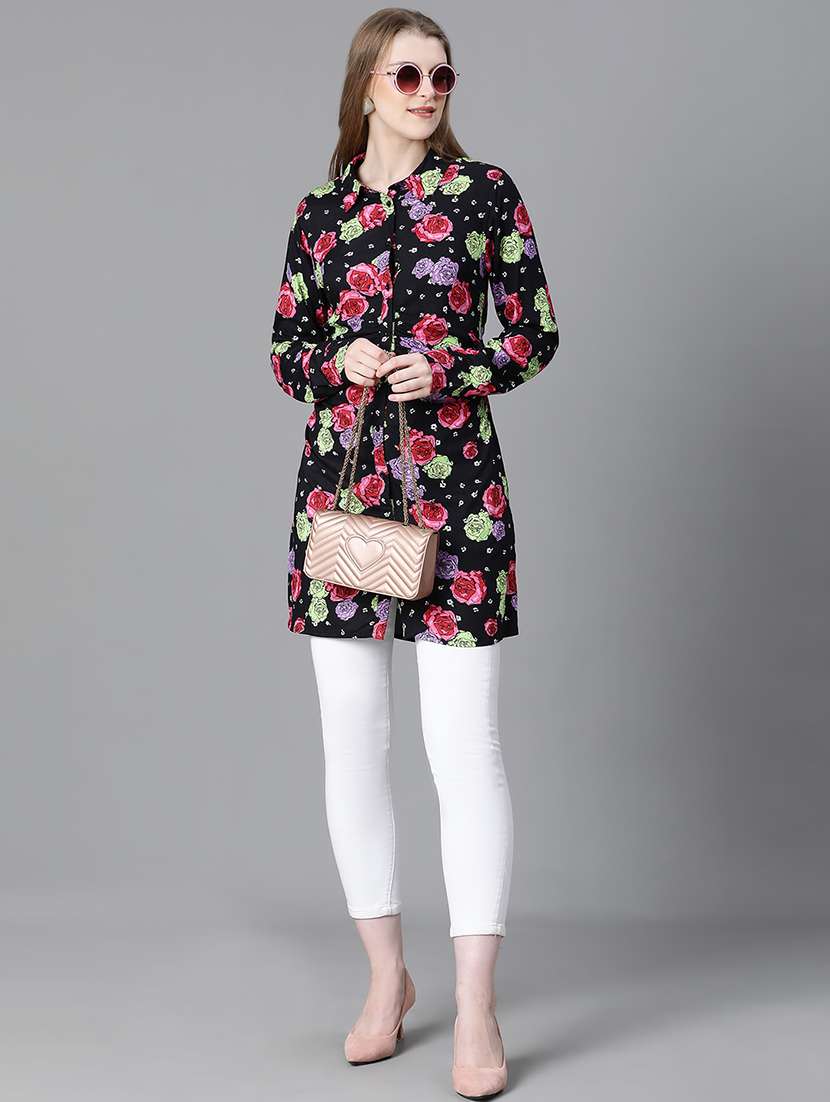 women floral print long sleeves collared shirt - 20623336 -  Standard Image - 3