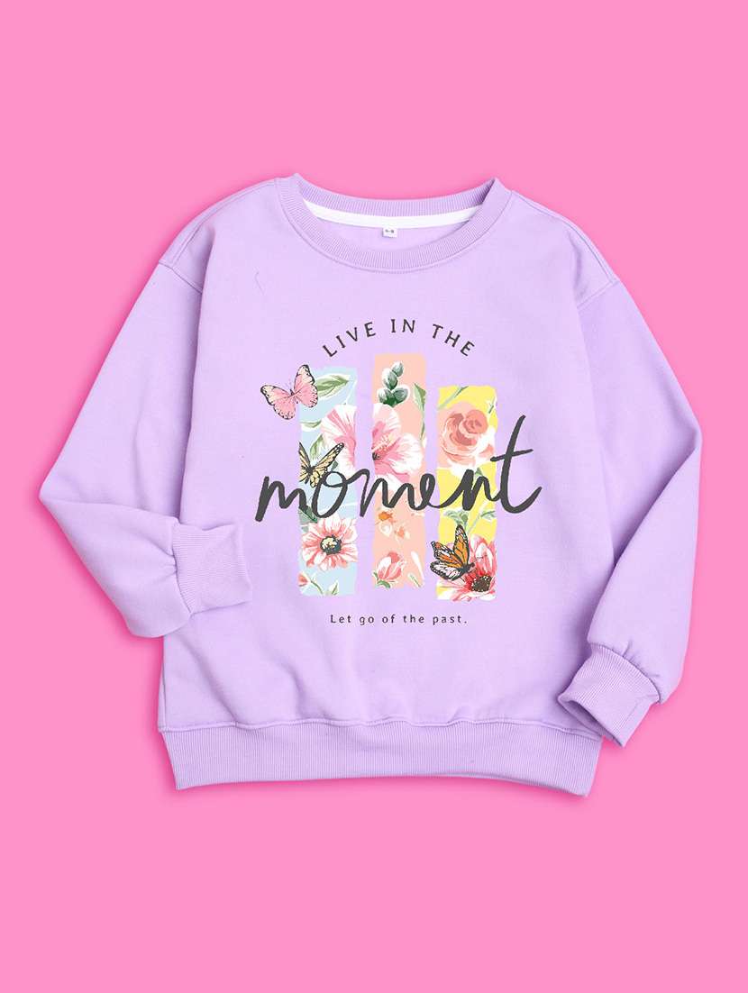 girls graphic printed round neck regular sweatshirt