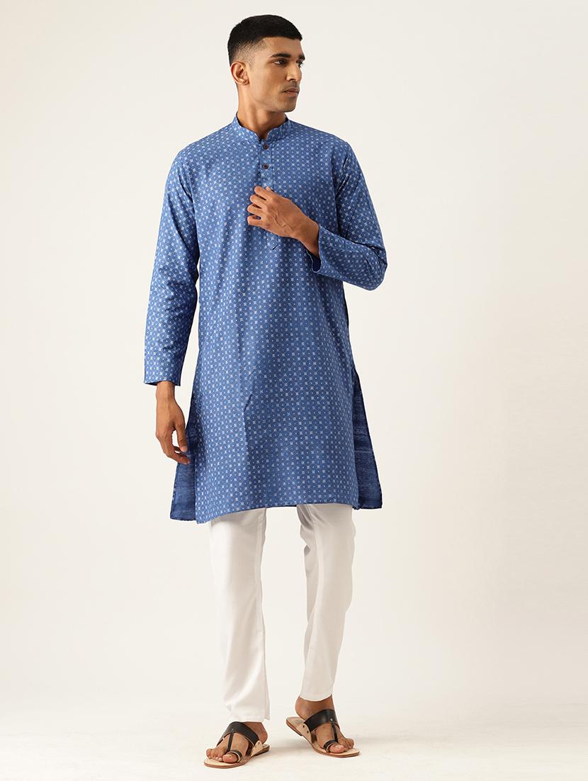 men blue & white printed kurta pyjama set - 20625332 -  Zoom Image - 0