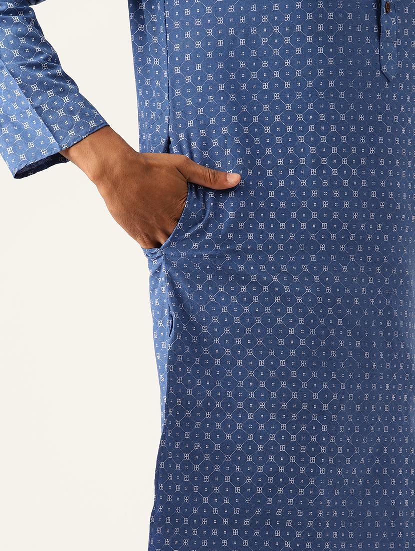 men blue & white printed kurta pyjama set - 20625332 - Standard Image - 3
