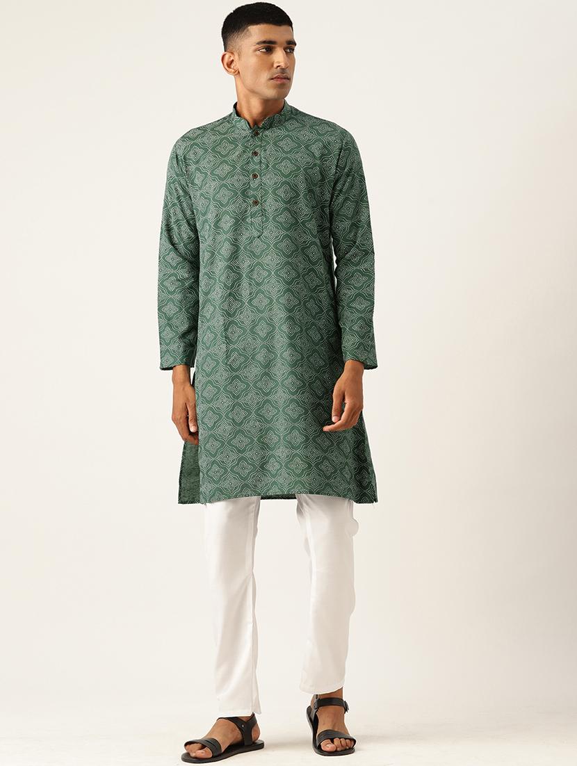 men green & white printed kurta pyjama set - 20625333 - Zoom Image - 0