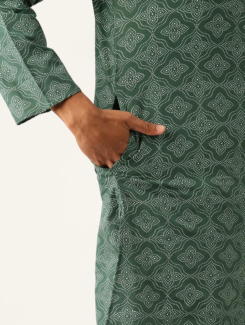 men green & white printed kurta pyjama set - 20625333 - Standard Image - 3