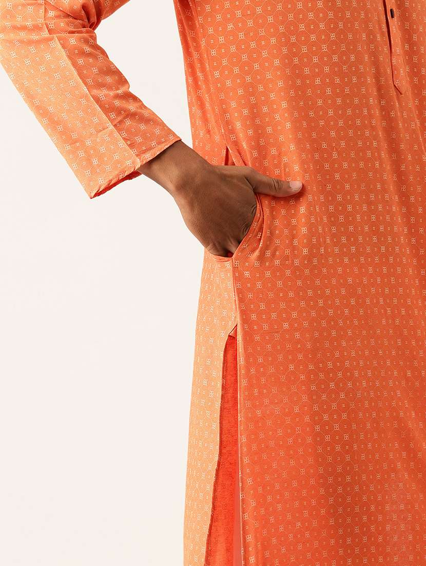 men mandarin neck printed kurta pyjama set - 20625337 - Standard Image - 3