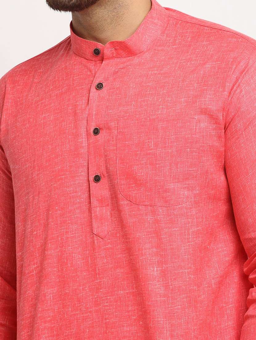 men coral & white solid kurta with trouser - 20625374 - Standard Image - 3