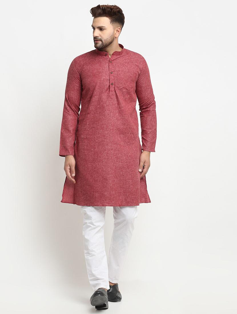 maroon cotton blend kurta pyjama ethnic wear set - 20625378 - Zoom Image - 0
