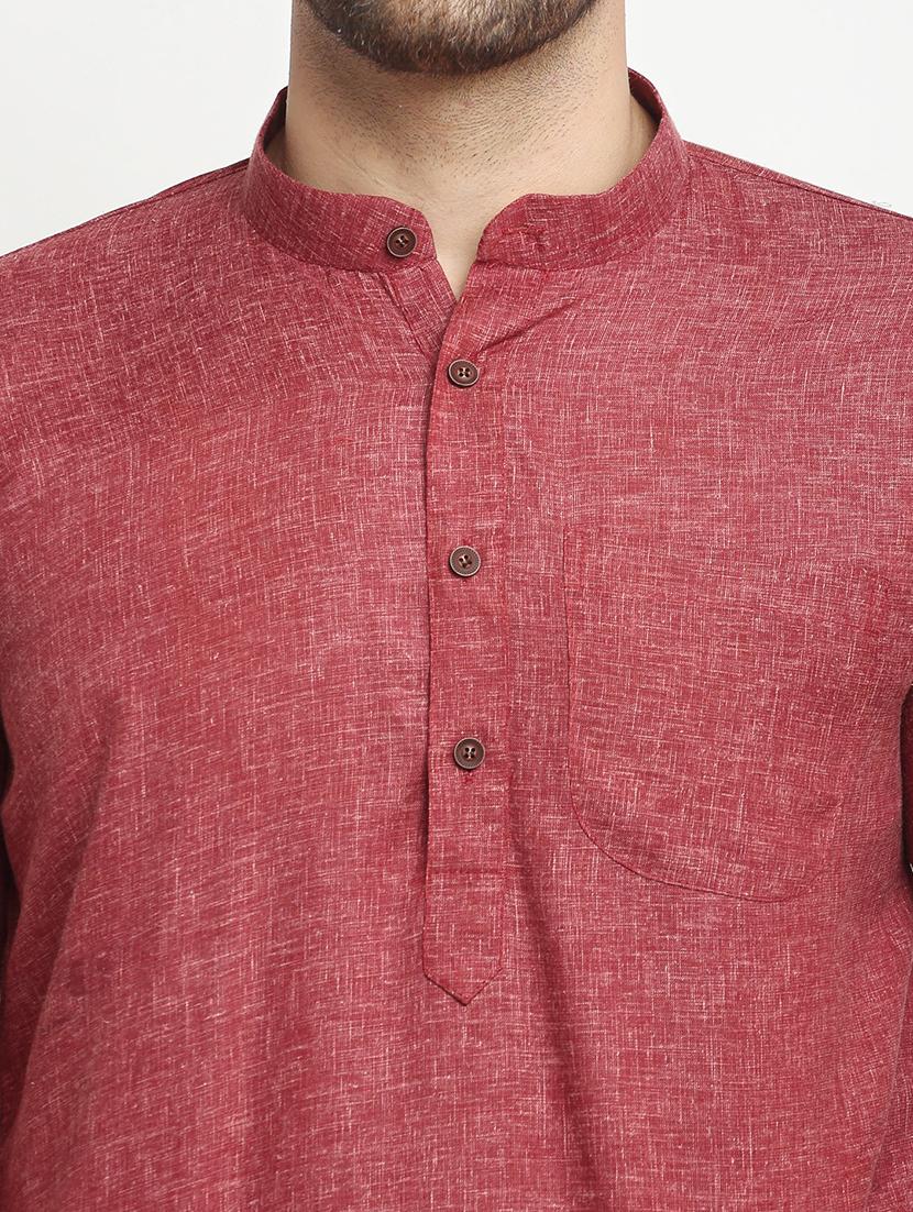 maroon cotton blend kurta pyjama ethnic wear set - 20625378 - Standard Image - 3