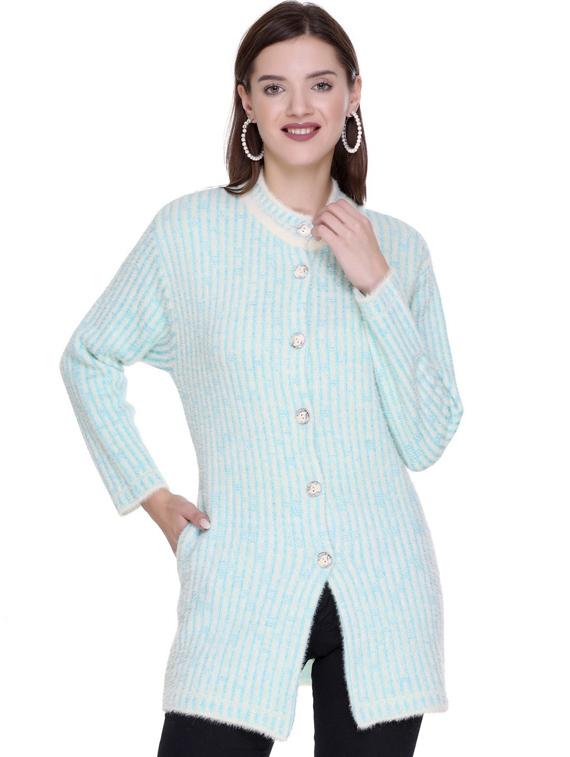 light blue self striped design woollen cardigan - 20625466 - Zoom Image - 0