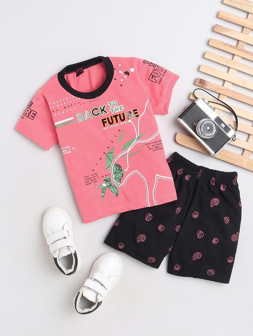 kids typographic printed t-shirt & shorts set - 20625645 -  Standard Image - 0