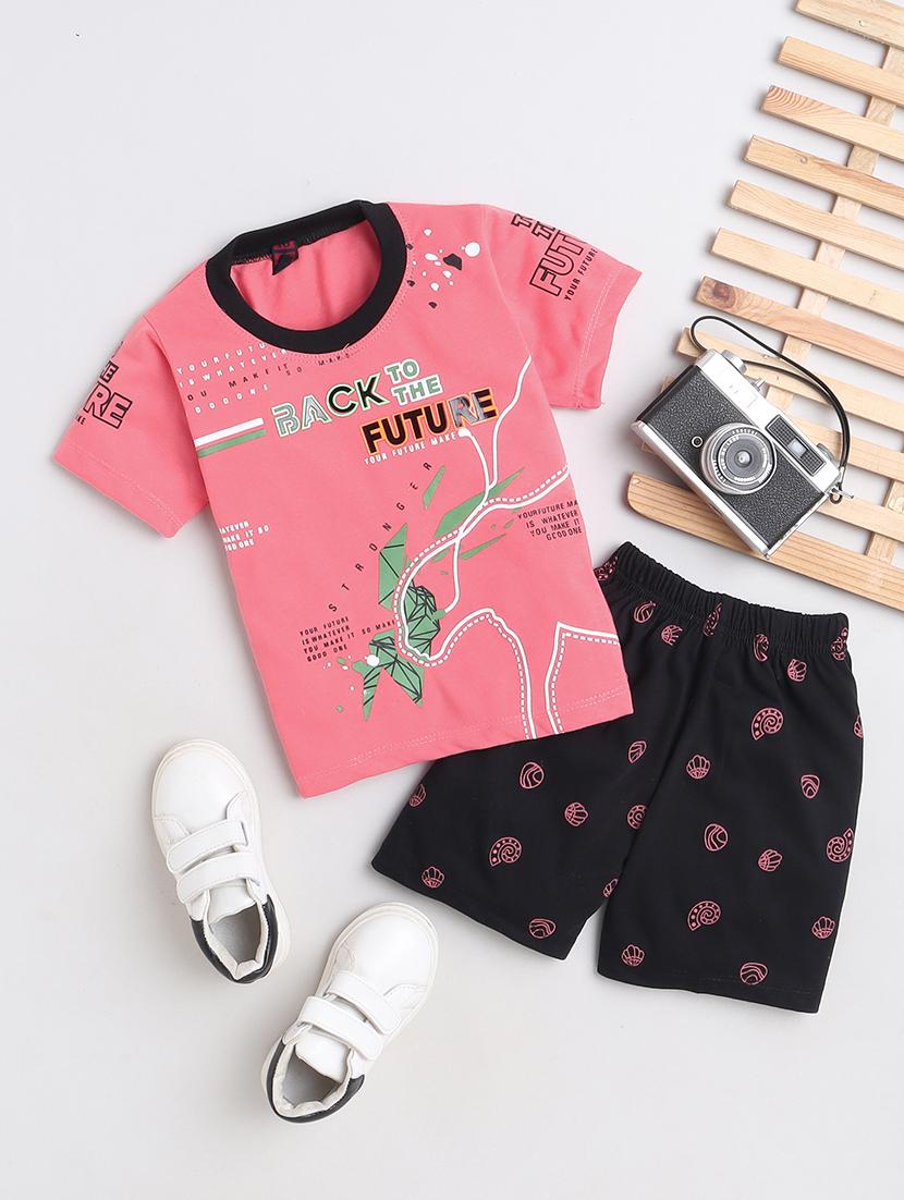 kids typographic printed t-shirt & shorts set - 20625645 -  Zoom Image - 0