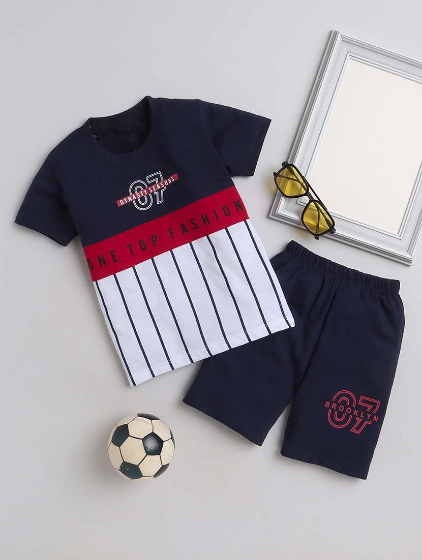 navy blue printed t-shirt & shorts set