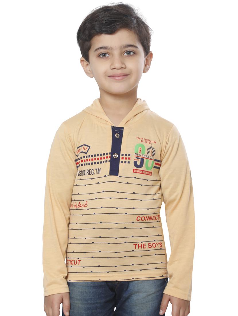 kids beige typographic printed hooded t-shirt - 20625763 -  Zoom Image - 0