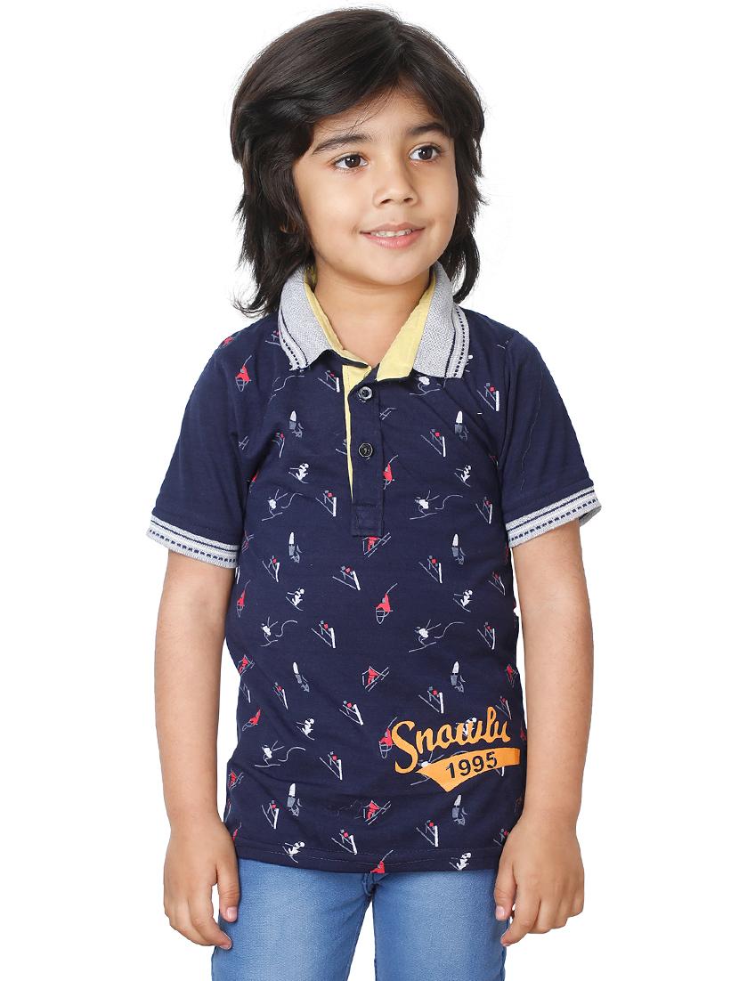 kids navy blue front printed polo t-shirt - 20625796 - Zoom Image - 0