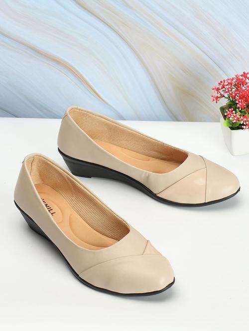 solid beige platform heels slip on ballerina - 20625809 - Standard Image - 0