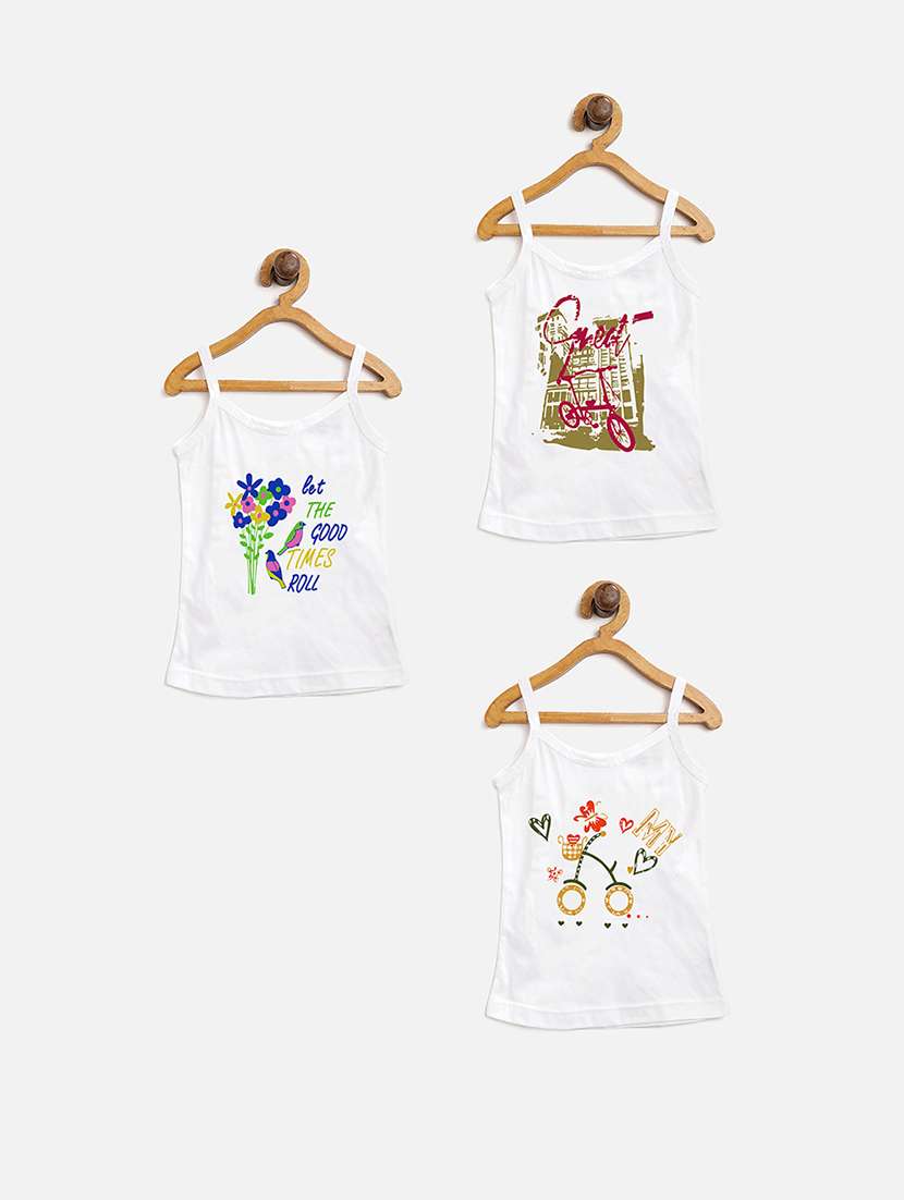 white cotton blend printed spaghetti combo