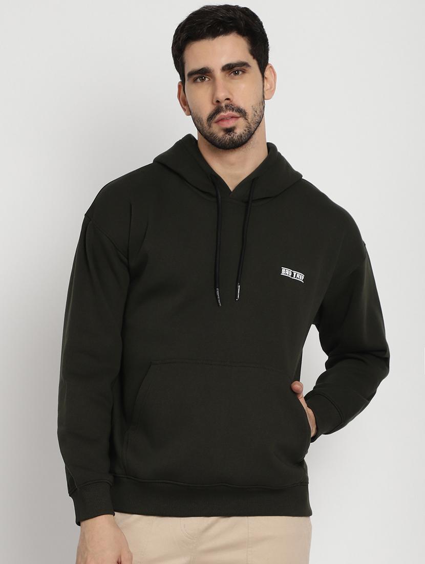 olive green placement print hooded sweatshirt - 20627198 - Zoom Image - 0