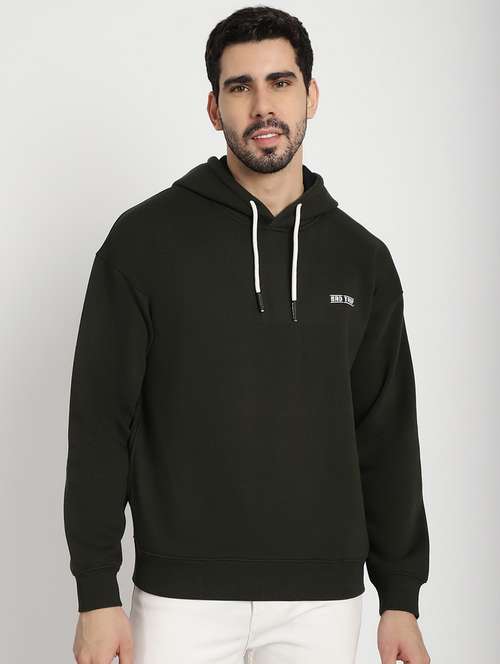 olive green back print hooded sweatshirt - 20627201 - Standard Image - 0