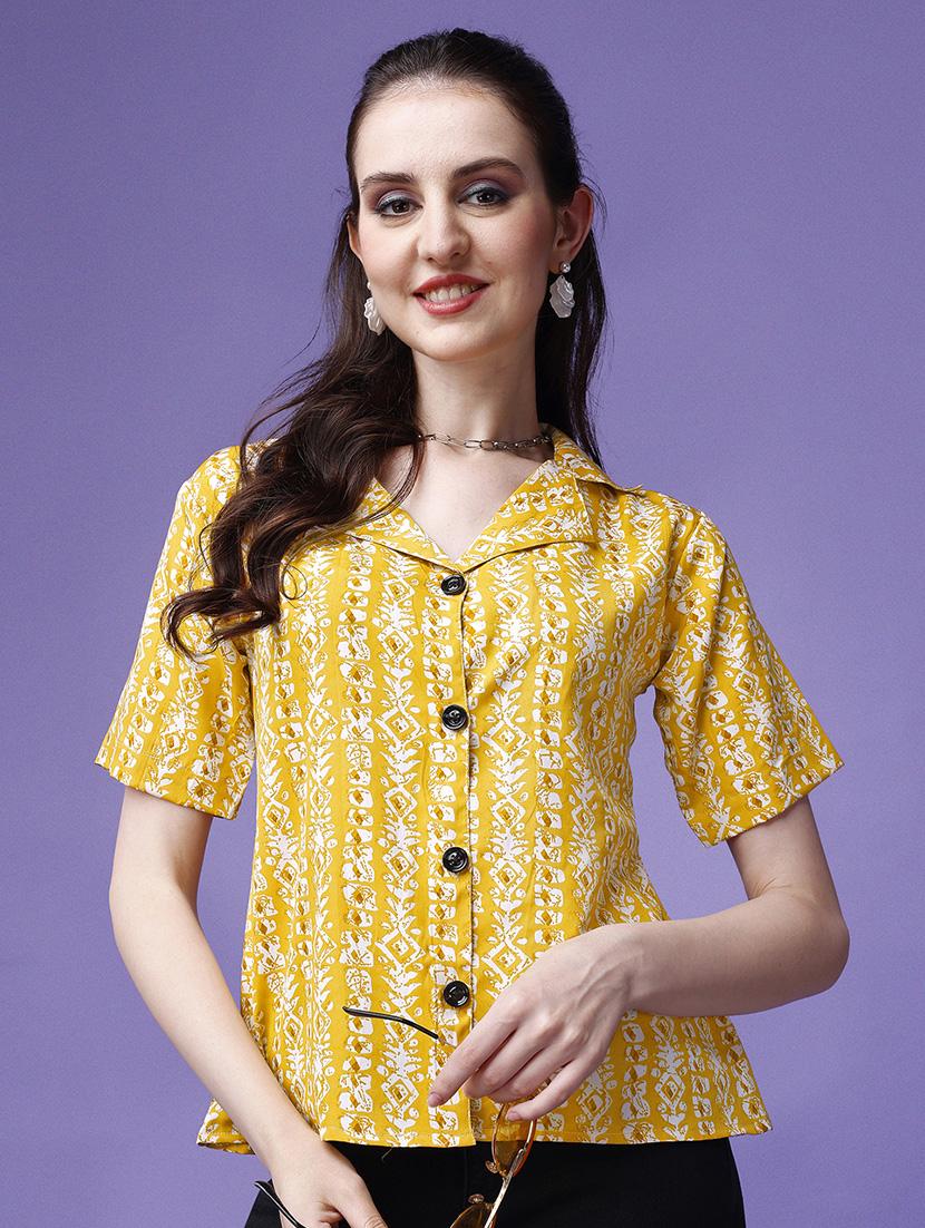 women printed lapel collar shirt - 20627214 - Zoom Image - 0