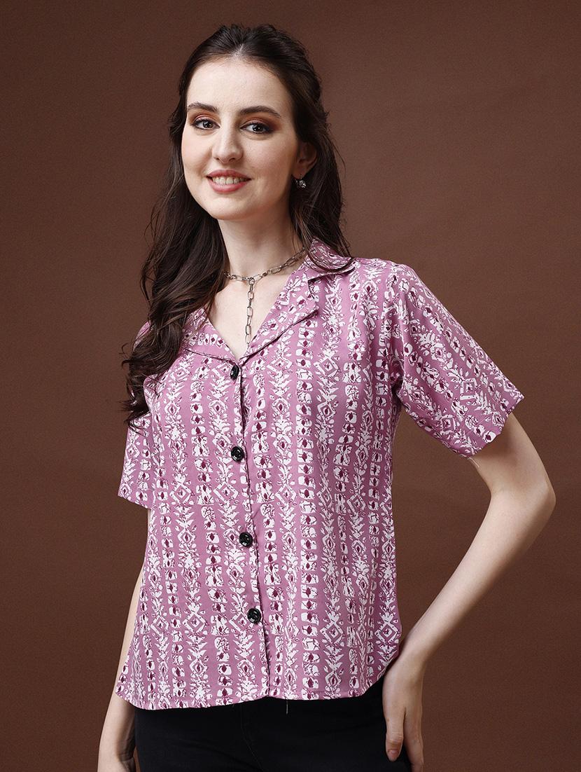 women printed lapel collar shirt - 20627215 - Zoom Image - 0