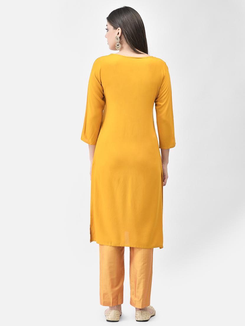 women yellow v-neck straight kurta - 20627473 - Standard Image - 3