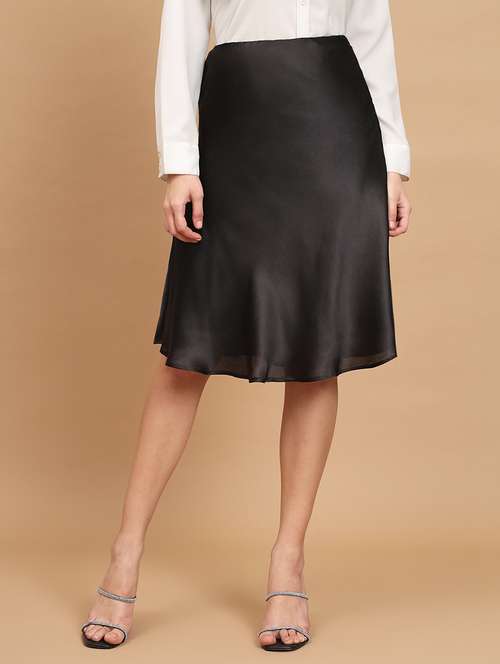 black satin knee length skirt - 20627501 -  Standard Image - 0