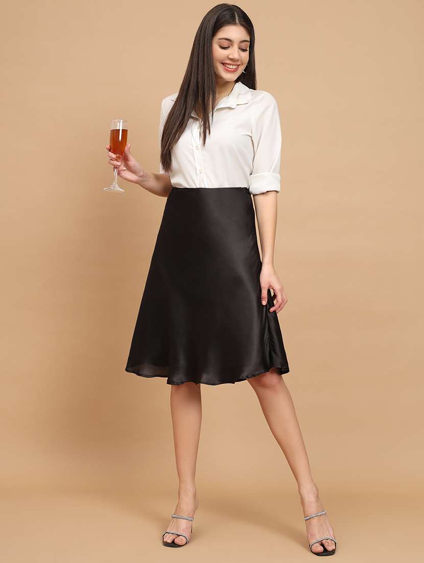 black satin knee length skirt - 20627501 - Standard Image - 3