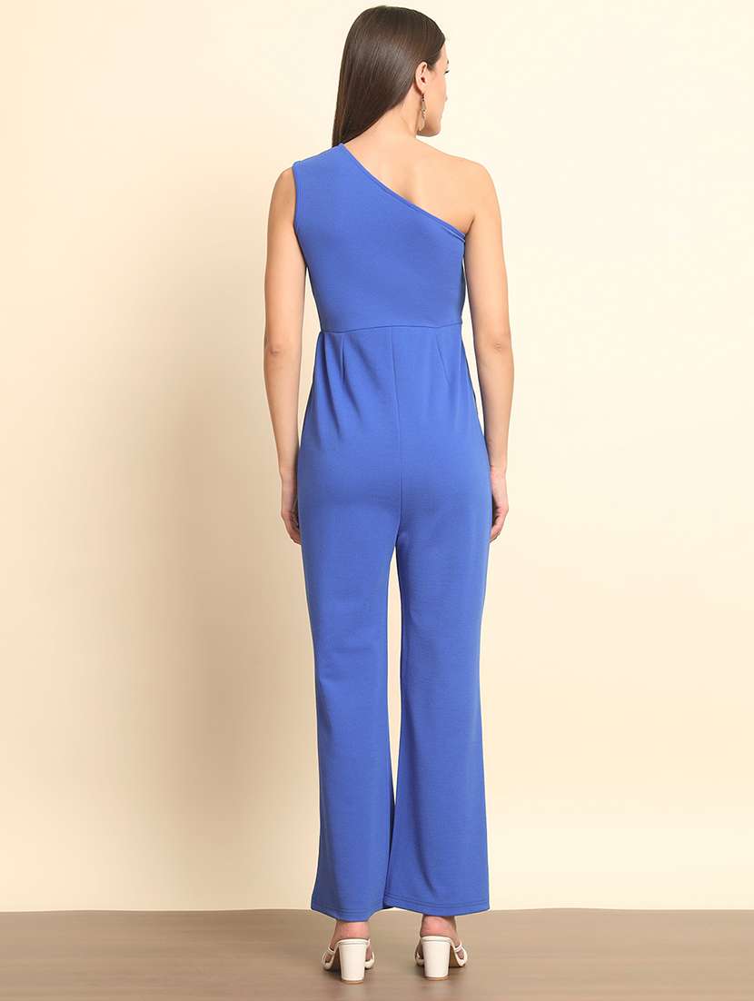 solid blue single shoulder jumpsuit - 20627503 -  Standard Image - 3