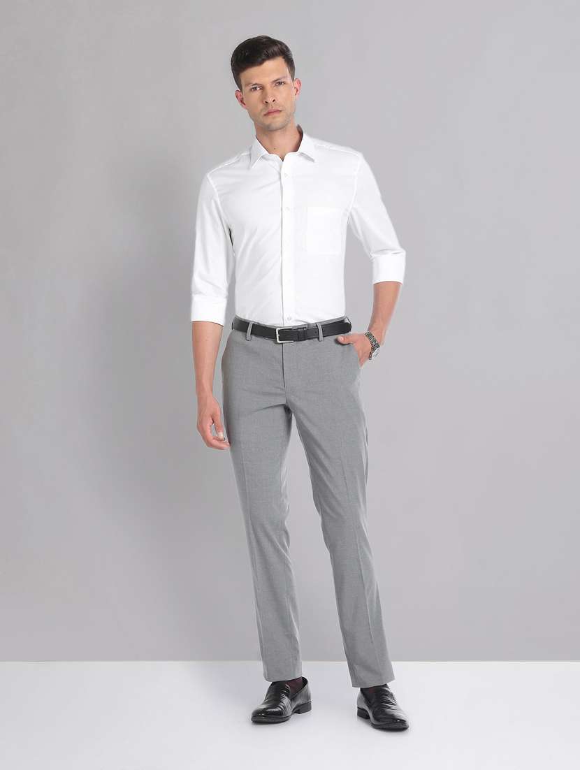 grey polyester flat front formal trouser - 20632797 - Standard Image - 3