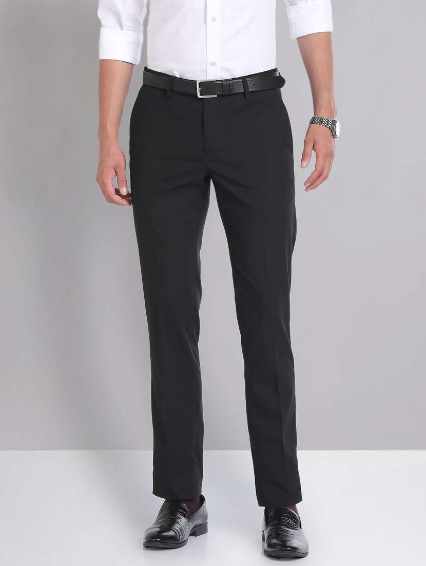 black polyester flat front trousers formal - 20632799 -  Zoom Image - 0