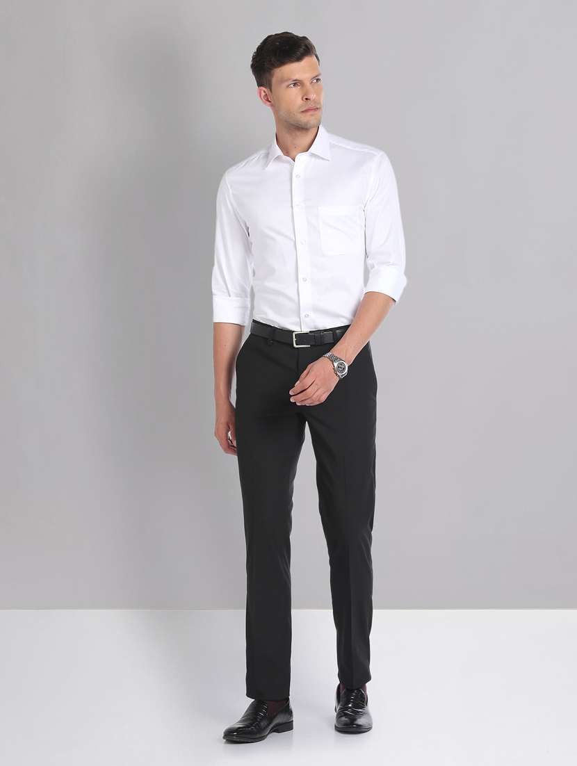 black polyester flat front trousers formal - 20632799 - Standard Image - 3