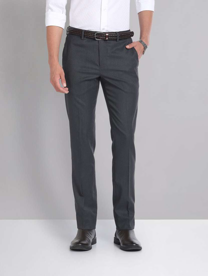 grey polyester flat front formal trouser - 20632801 -  Zoom Image - 0