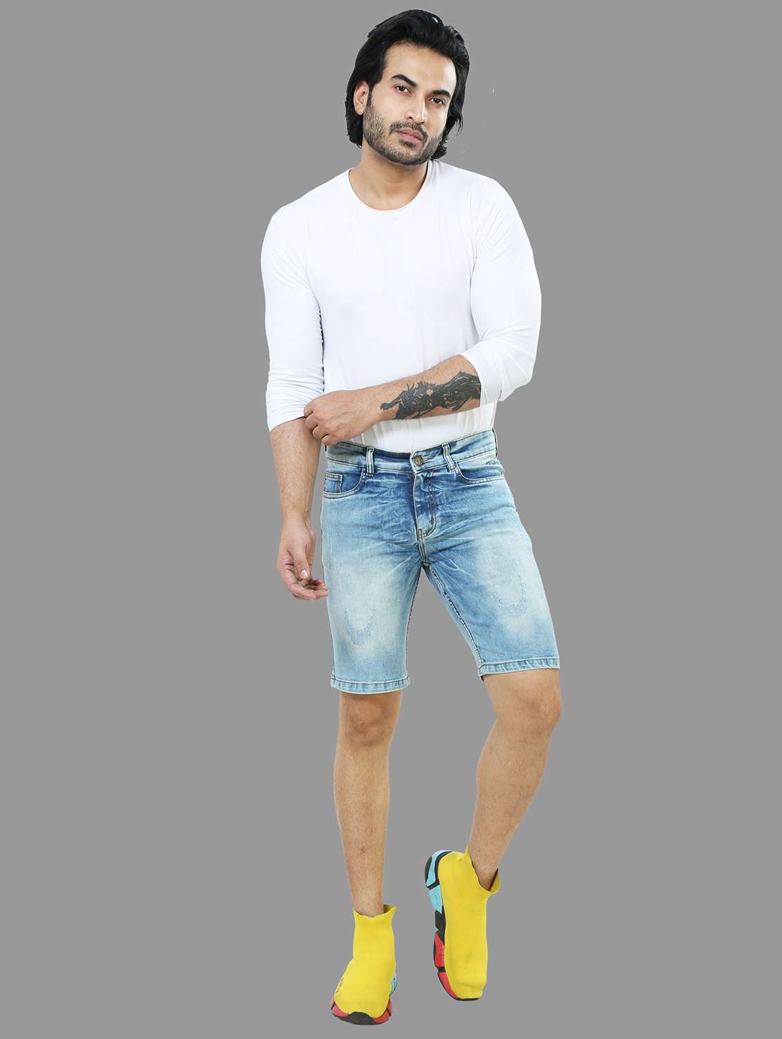 men light blue distressed denim shorts - 20643718 -  Standard Image - 3