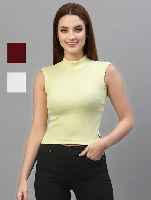 women pack of 3 solid high neck top - 20643955 - Standard Image - 0