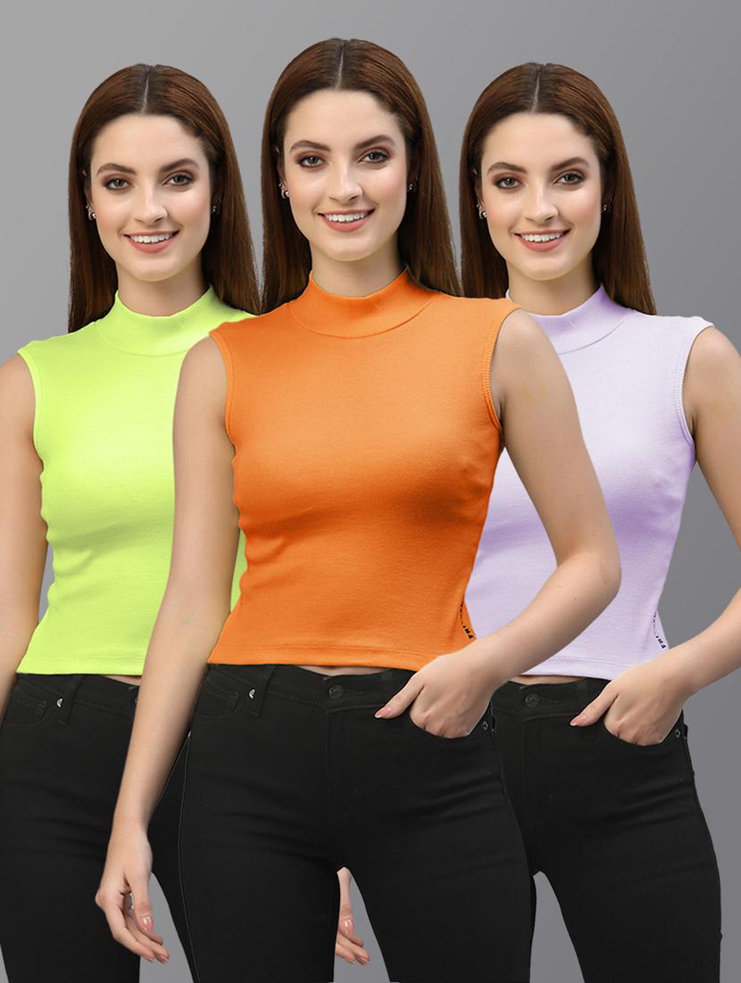 pack of 3 solid multi colored crop top - 20643965 -  Zoom Image - 0