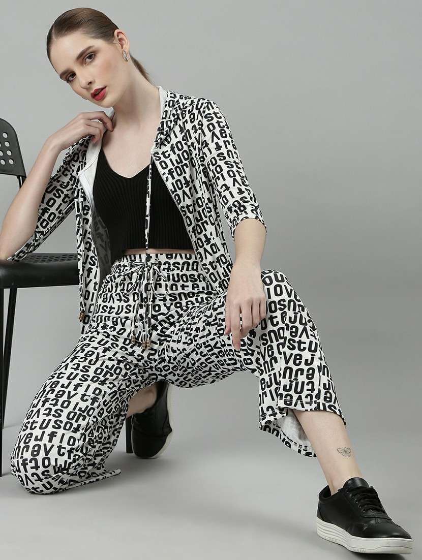 women black & white typographic top and trouser set  - 20643984 -  Standard Image - 3